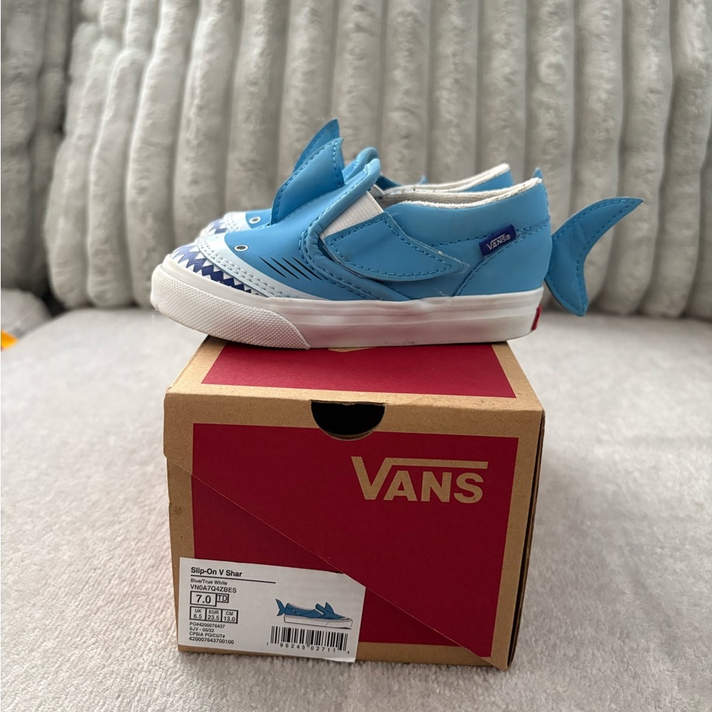 Vans Toddler Shark Blue Slip-On Sneakers